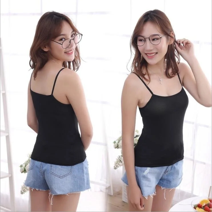 Summer simple Sling Camisoles Women girls Crop Top Sleeveless Shirt Lady  Strap Skinny Camisole Base Vest Tops One Size