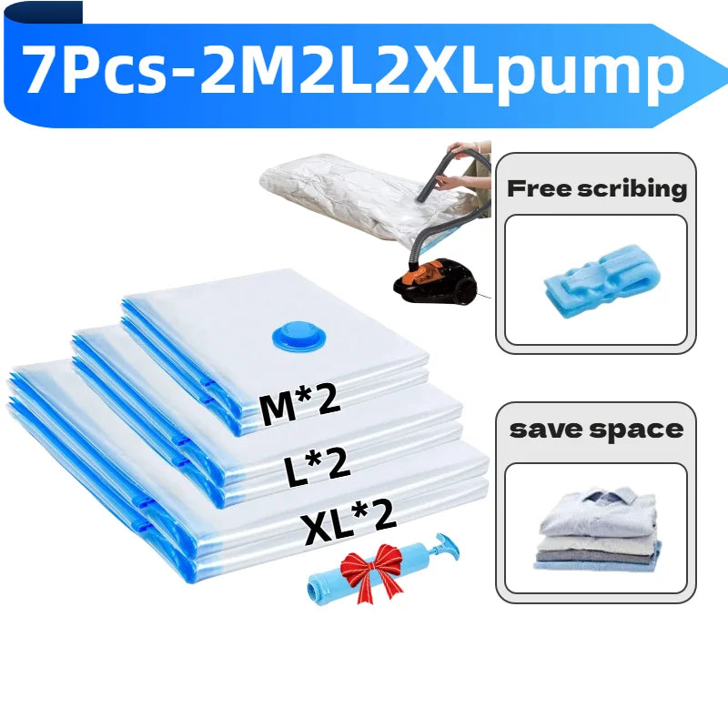 2/3/7-Piece Reusable Vacuum Storage Bag Set with Hand Pump