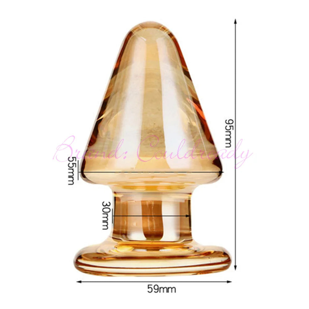 Large Golden Crystal Glass Anal Plug