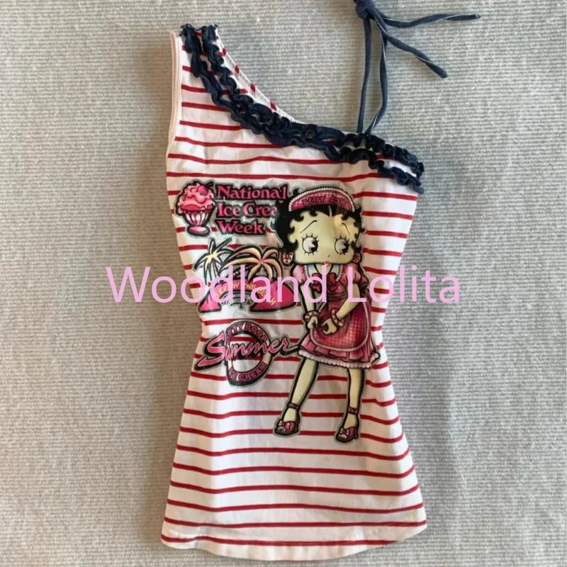 Striped Y2K Halter Camisole Crop Top