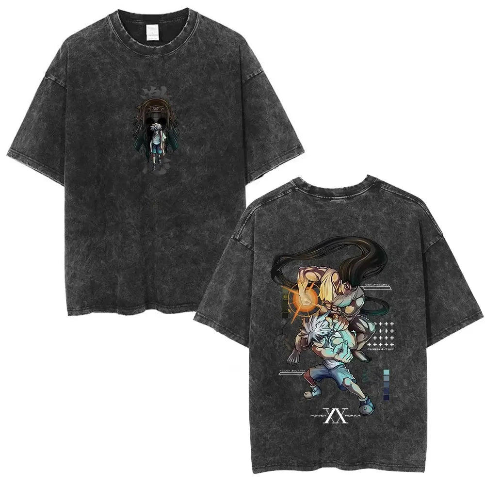 Hunter X Hunter Phantom Troupe Washed T-shirts Anime Hisoka Oversized Print T Shirt Men Women Streetwear Y2k Clothing Cotton Tee
