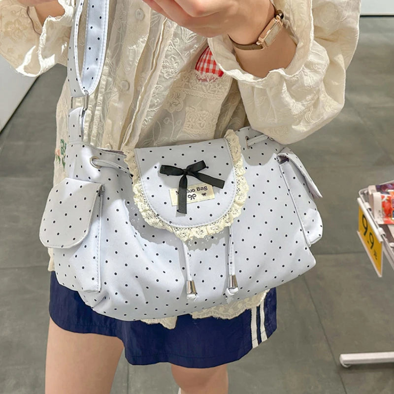 Polka Dot Lace Bow Crossbody Bag