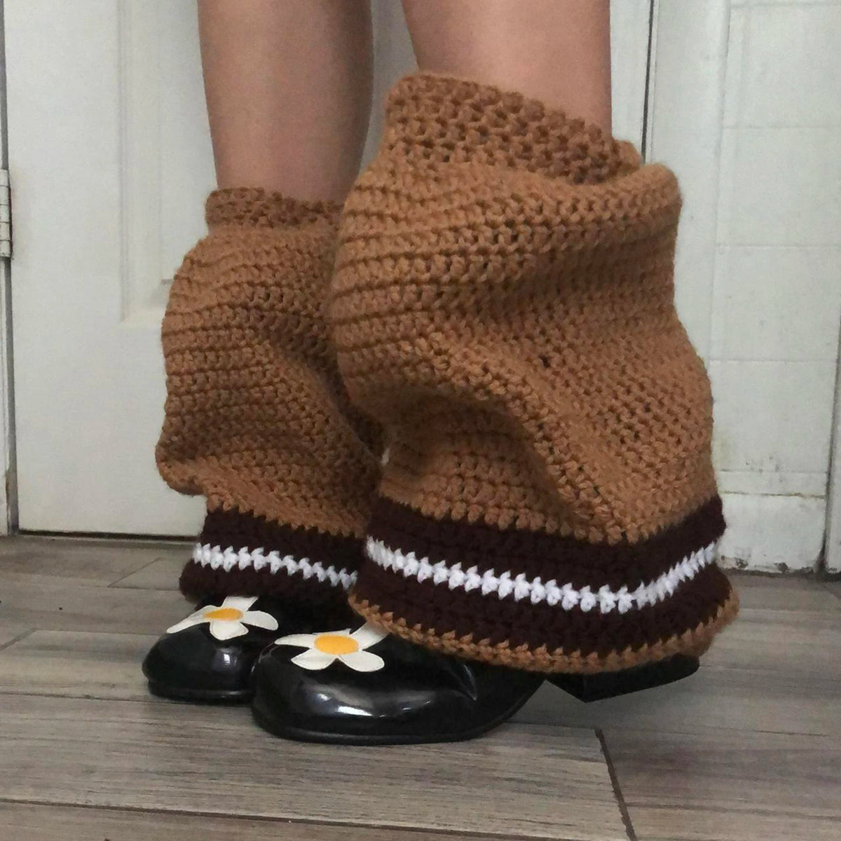 Contrast-Color Knit Knee-High Leg Warmers