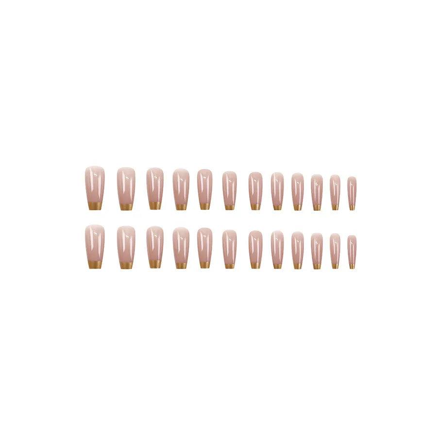 24Pcs Fake Nail  Minimalist French Tips with Rose Gold Stiletto Shapes Elegant and Luxurious Design Perfect Gift for Women