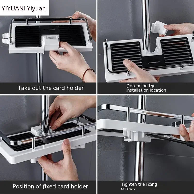 No-Drill Shower Pole Storage Tray & Head Holder