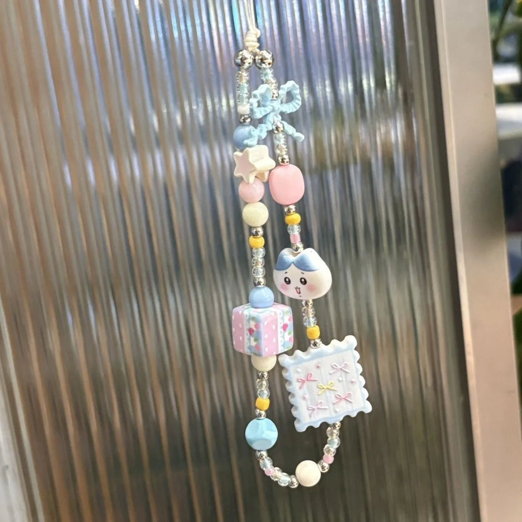 Hachiware Blue Cat Beaded Phone Charm