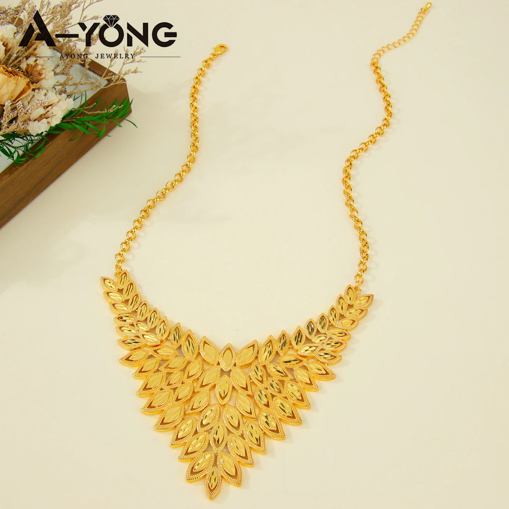 Dubai Gorgeous Bridal Wedding Jewelry Set 24k Gold Plated Ethiopia Exotic Necklace Bracelet Earrings Arabic Women Ethnic Jewelry