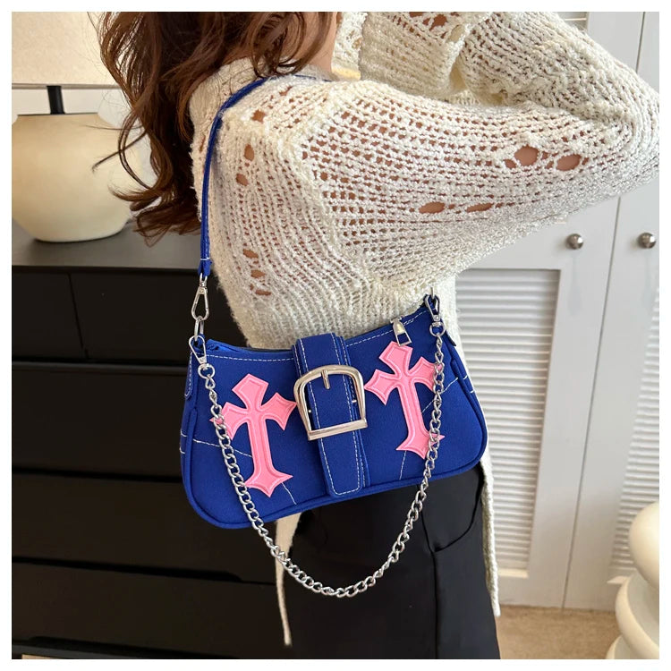 Y2K Chain Canvas Shoulder Bag