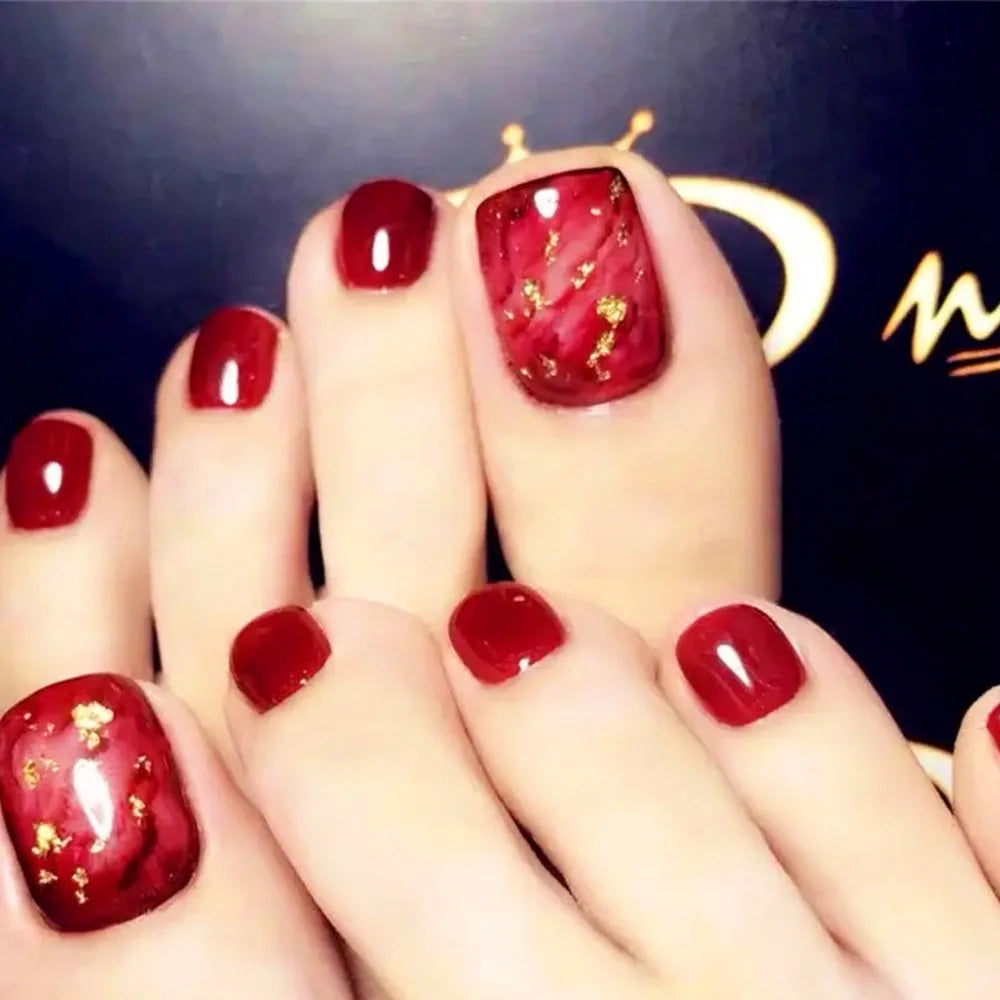 Wearable Manicure Fake Toenails Faux Fingernails Square Head Foot Nail Tips Short Length Full Cover False Toe Nails Women