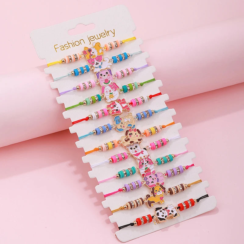 12-Piece Adjustable Cat Charm Bracelet Set