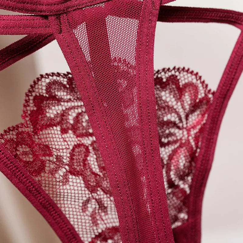 Sexy  Perspective Women's Underwear Lace Fashion Cross Belt Bundled Thong Embroidered G-String Girls Briefs Ladies Transparent