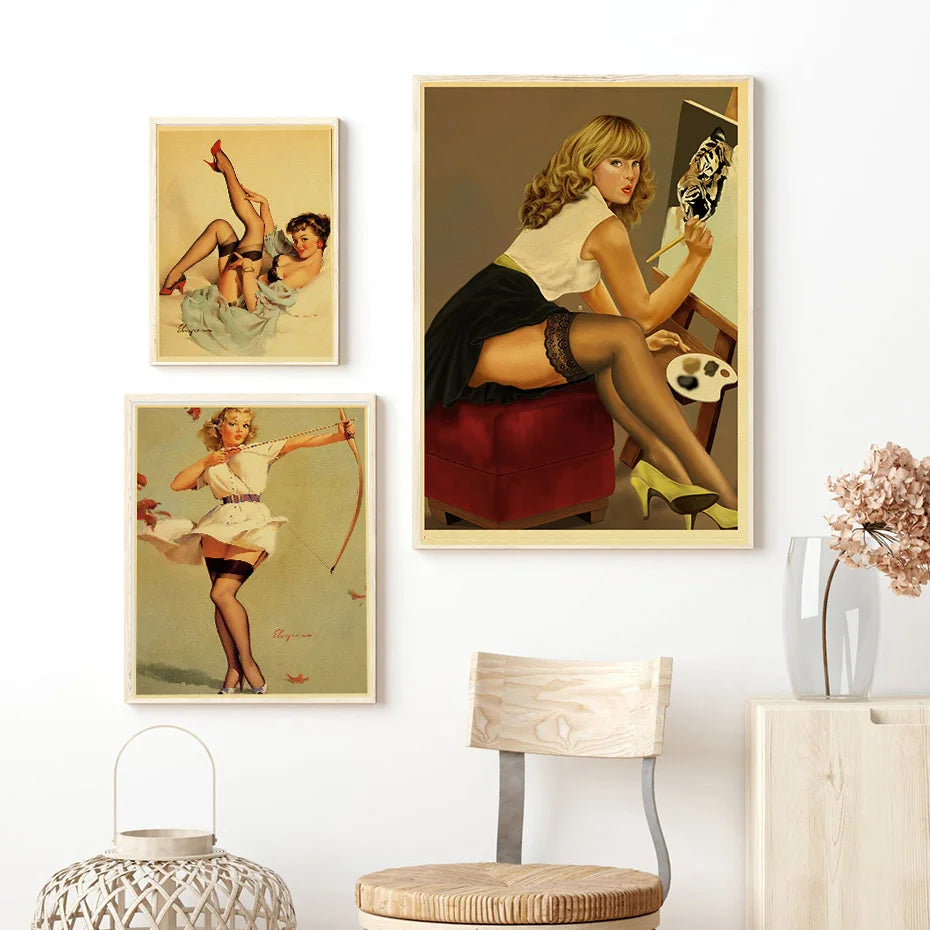 Pin up Girl Poster Fashion Art Picture Living Room Paper Cafe and Living Room Wall Sticker Posters Paper Anime Bedroom Painting