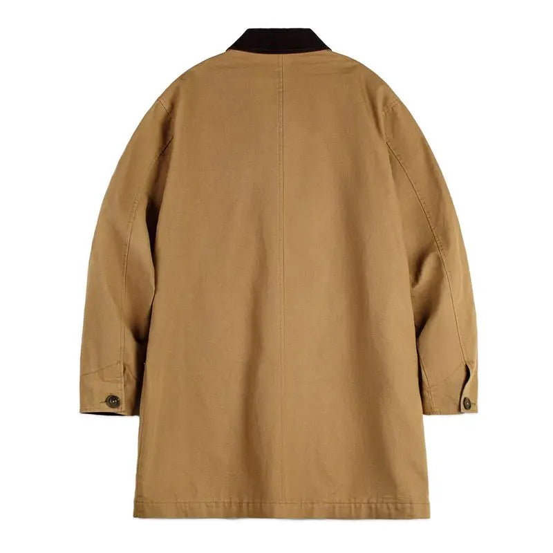 Maden Men’s Vintage Michigan Jacket Mid-length Barn Loose Fit Heavyweight Canvas Coat Khaki Workwear Autumn Casual Outerwear