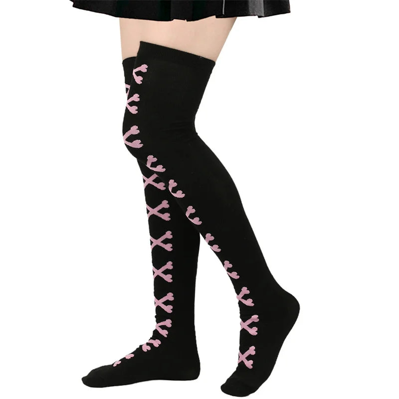 Women's Thigh High Socks Over the Knee Cable Knit Boot Socks, Crossed Bones Long Warm Fashion Leg Warmers Winter