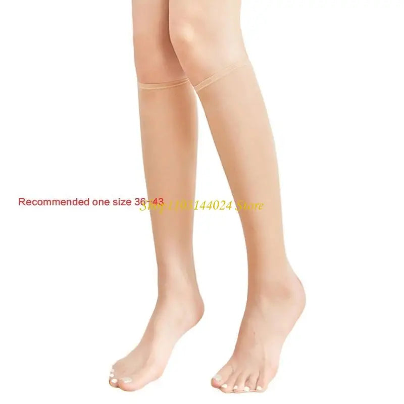 N5KE Women Summer Crystal Fiber Silky Knee Highs Socks Solid Color Compression Ultra-Thin Transparent Sheer Seamless Tube