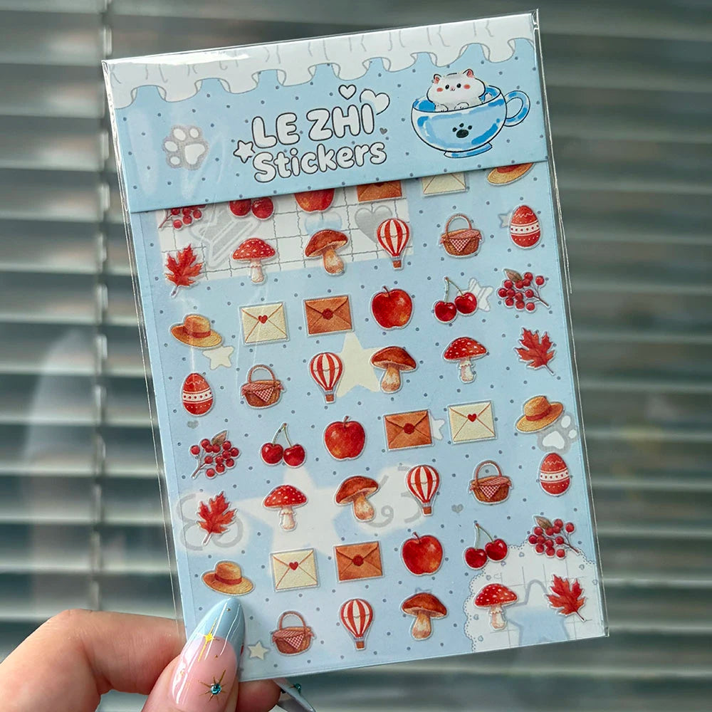 Tiny Strawberry & Floral Decorative Sticker Set