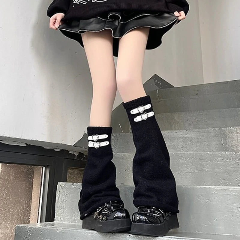 Heart-Buckle Knitted Y2K Leg Warmers