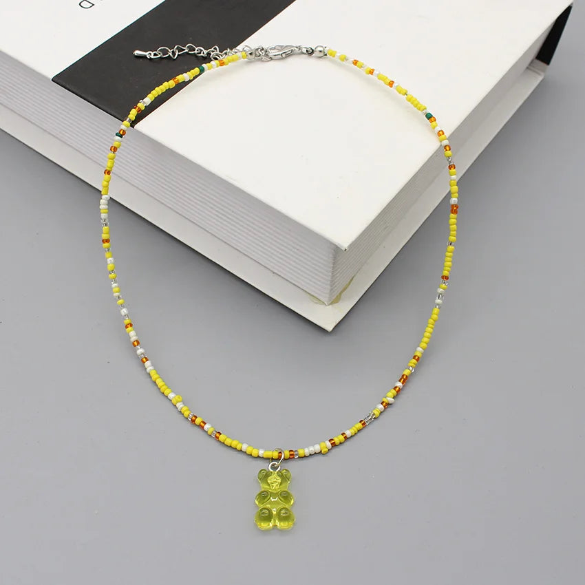 Women's Colorful Seed-Bead Gummy Choker Necklace