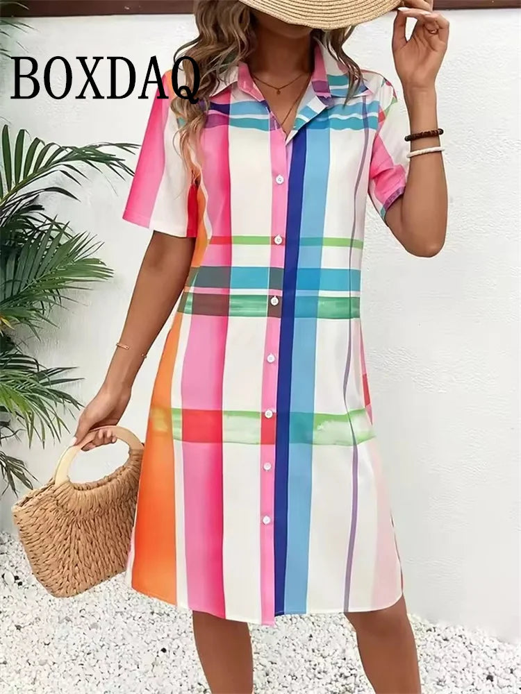 Women's Geometric Print Button Shirt Dress