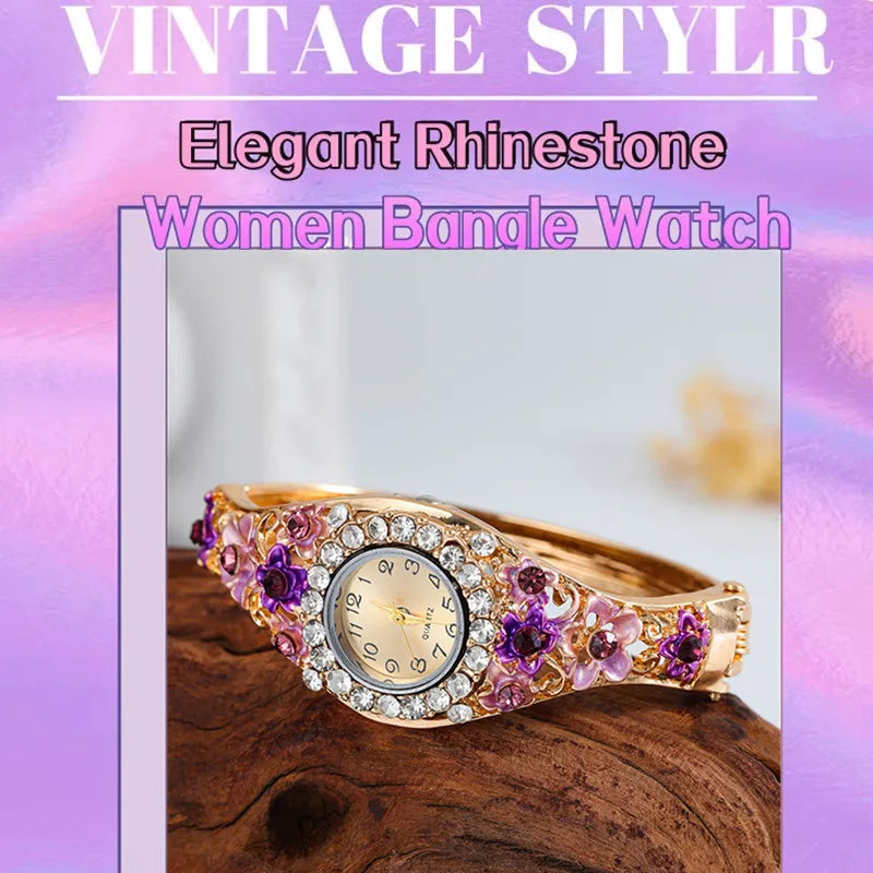 Women's Watches Stainless Steel Rhinestone Quartz Watch Women Fashion Flower Vintage Bangle Elegant Wristwatch Zegarek Damski
