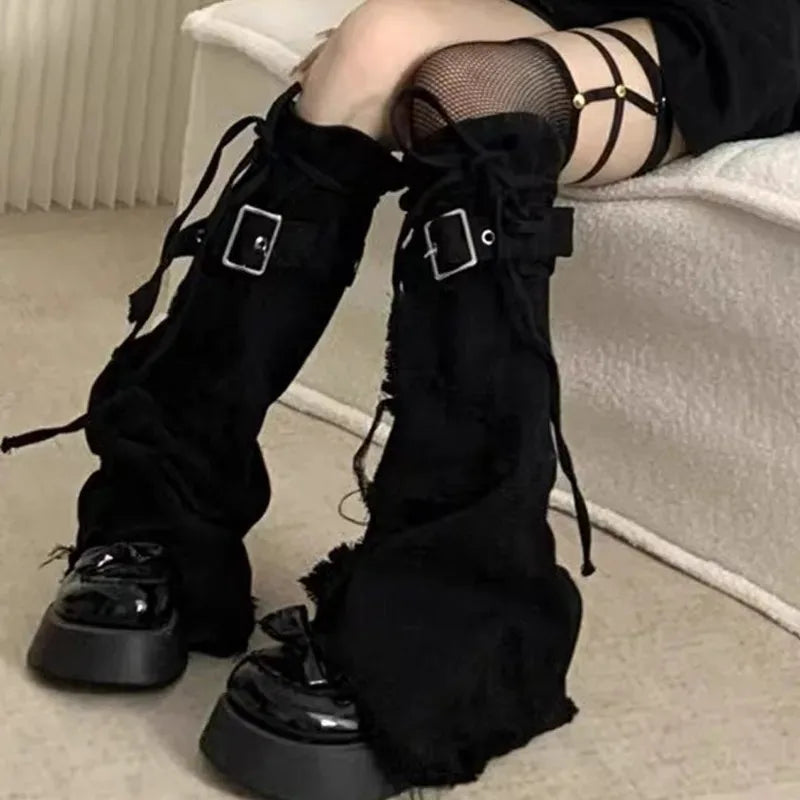 Distressed Denim Punk Over-Knee Leg Warmers