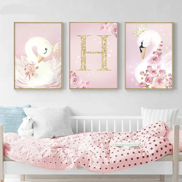 Pink Swan Nursery Canvas Wall Art