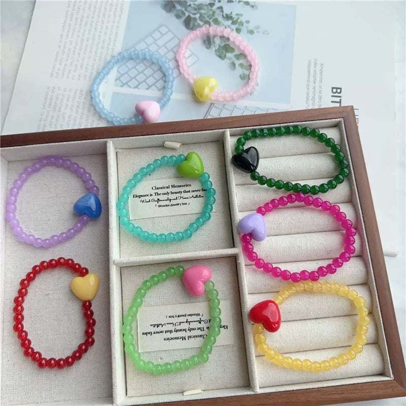 Candy Color Heart & Glass Bead Bracelet