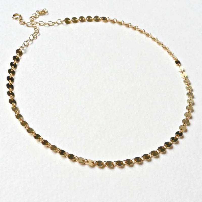 Women's Chokers Necklace Golden Color Round Metal Sequin Collar Short Chain Simple Punk Necklace Trendy Jewelry Gift