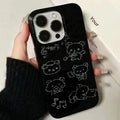 Kawaii Line Bear Black Silicone Phone Case For iPhone 17 16 15 14 13 12 11 Pro Max 7 8 Plus 16e 17Air Shockproof Soft Cover