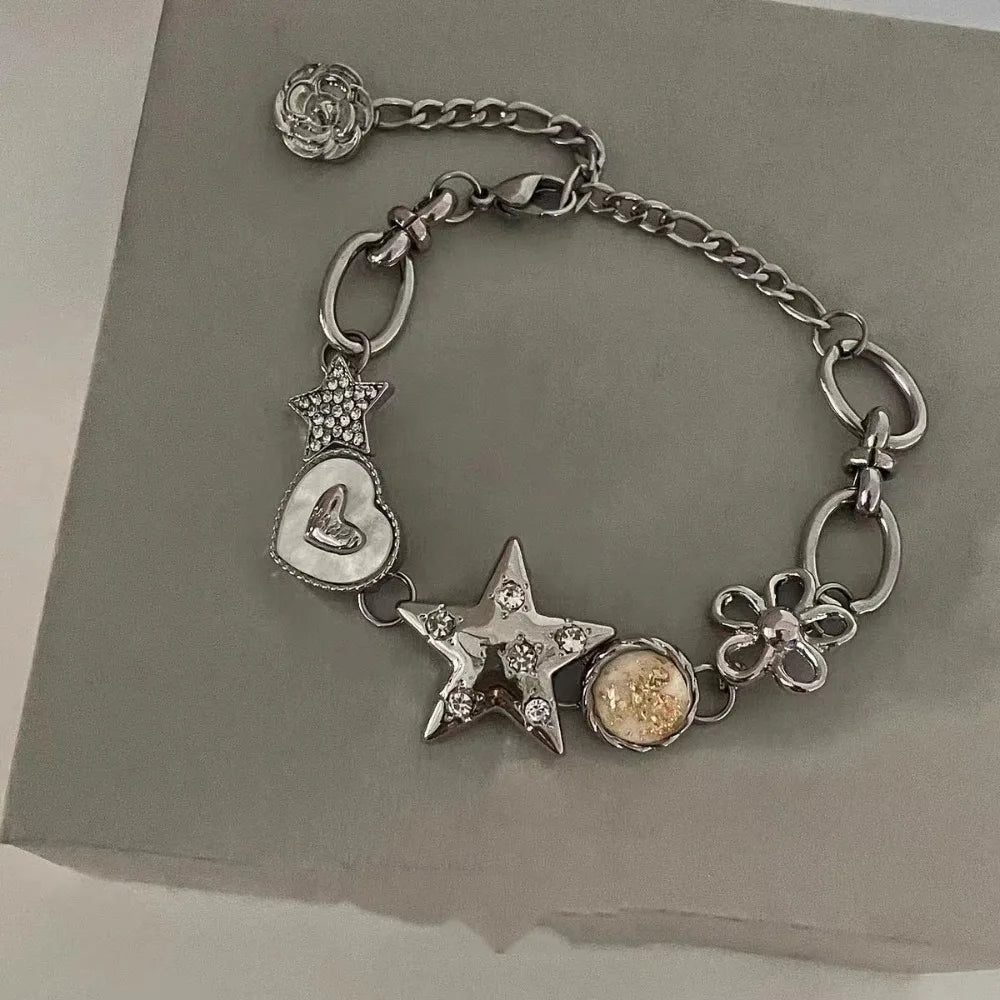Star, Heart & Flower Adjustable Charm Bracelet