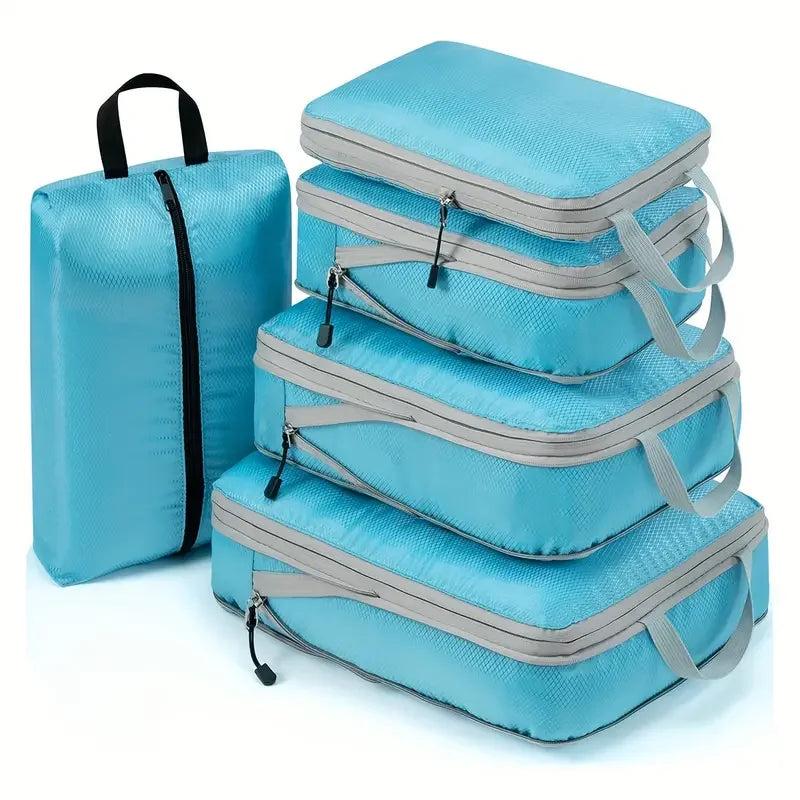 Compression Packing Cube Set with Zippered Storage Bags