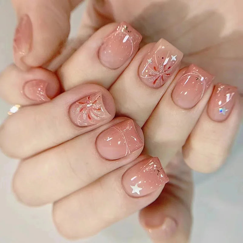 Light Pink Short Round Press-on Nail Eco-friendly Reusable Long Lasting Fake Nail for Daily Office Routine Duties