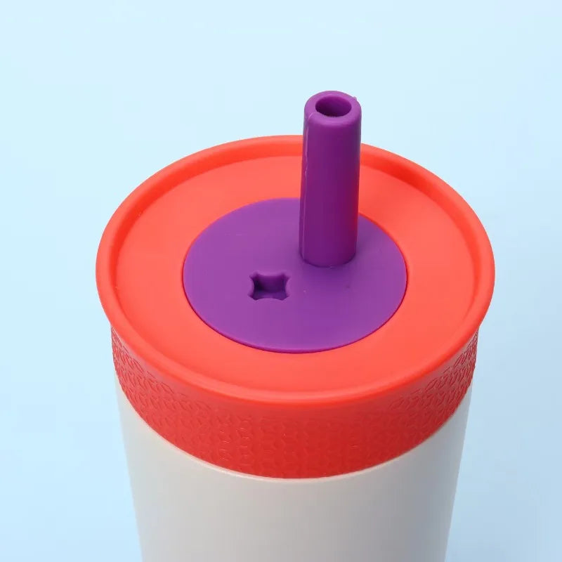 Colorful Insulated Tumbler With Straw, Stainless Steel & Silicone Travel Cup, Leak-Proof Portable Water Bottle For Kids & Adults