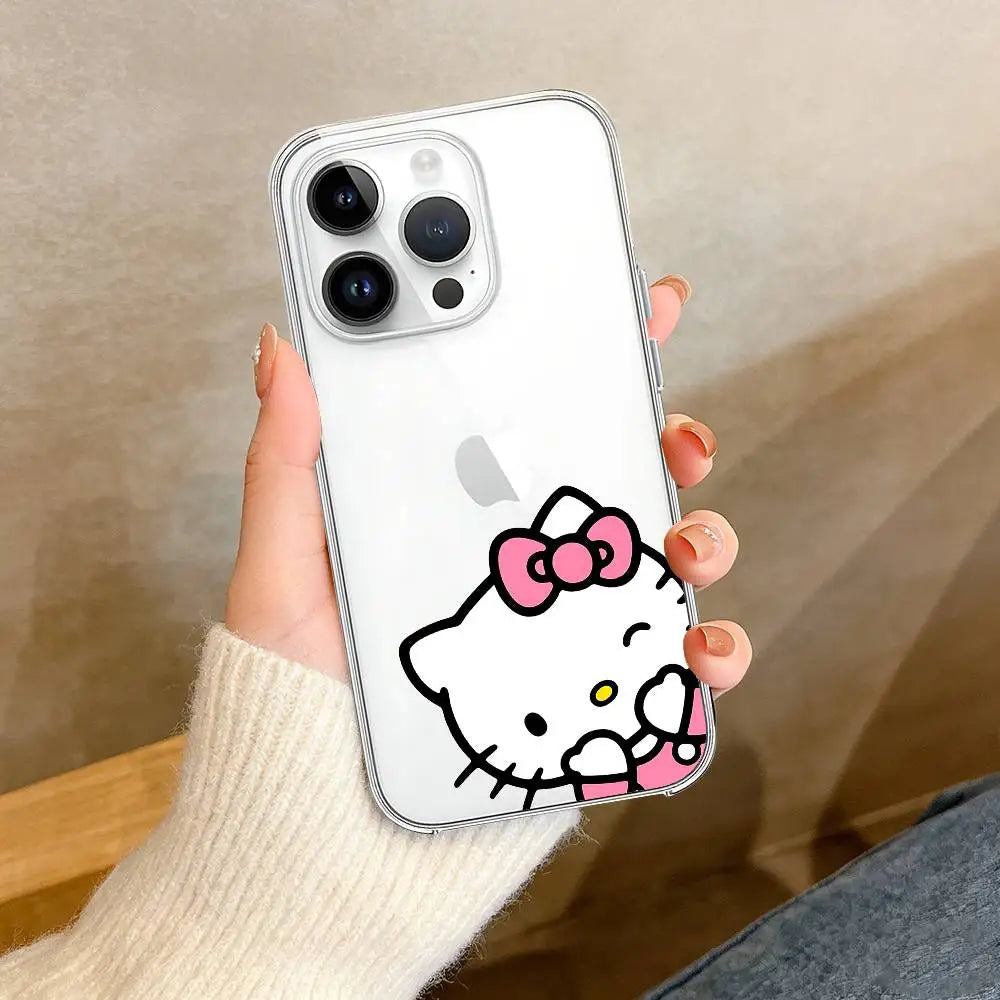 Kawaii Hello K-KittyS Phone Case Luxury Soft Transparent Case For IPhone 17 16 15 14 13 12 11 Pro Max Mini Bumper Cover Case