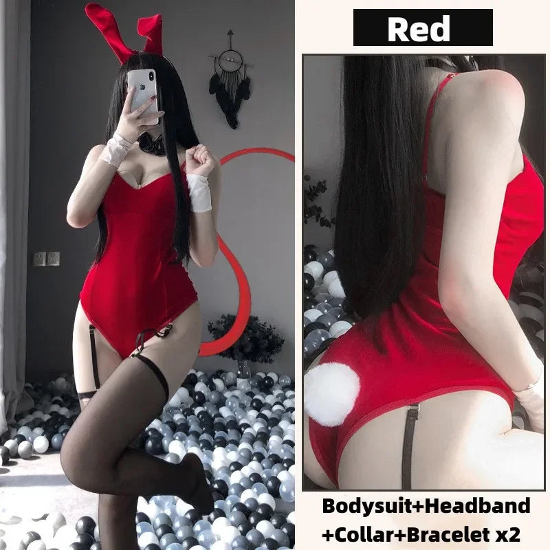 Women's Velvet Bunny Cosplay Lingerie Set