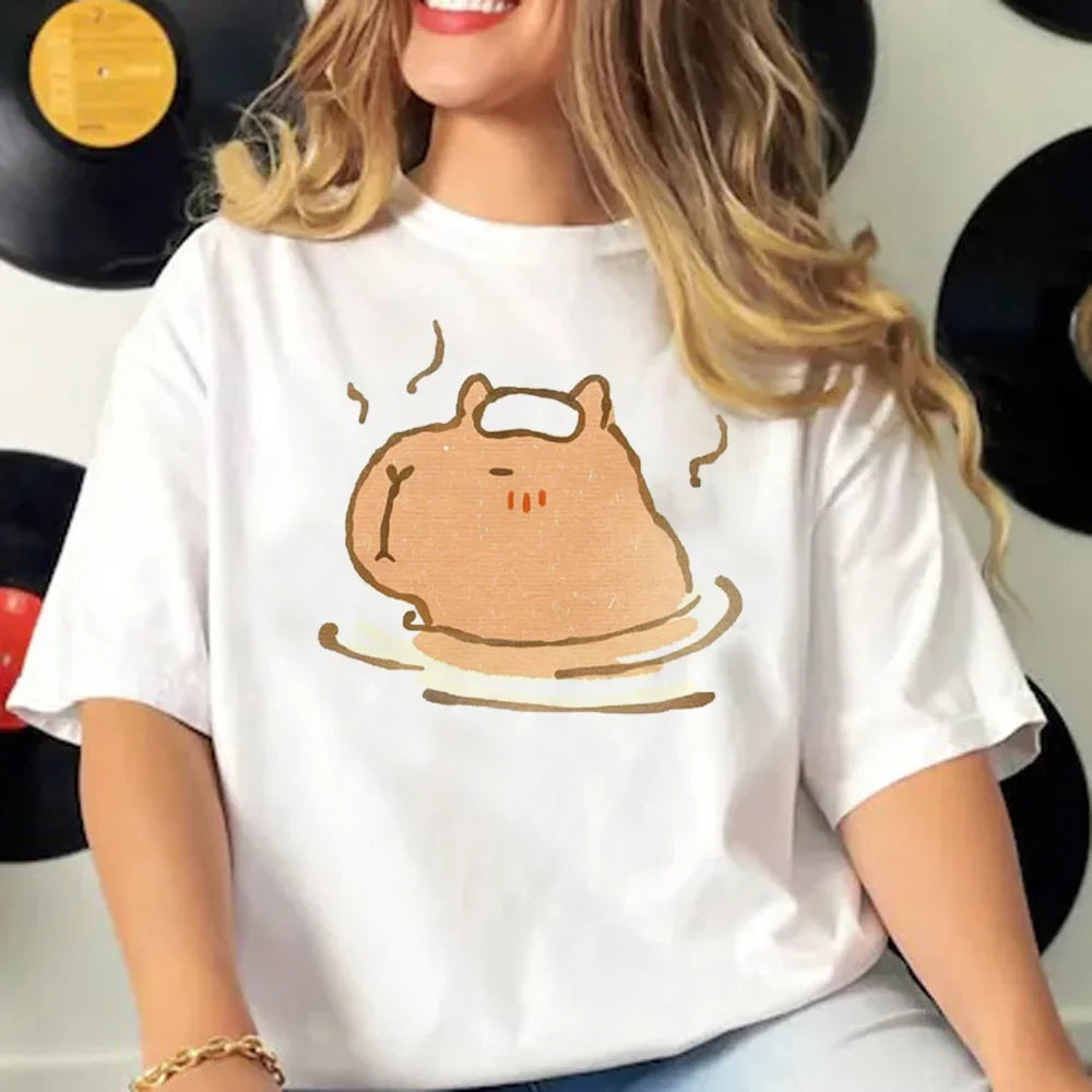 Capybara T-shirts Women Manga Graphic Tee Harajuku Top Female Japanese Manga Designer Clothing