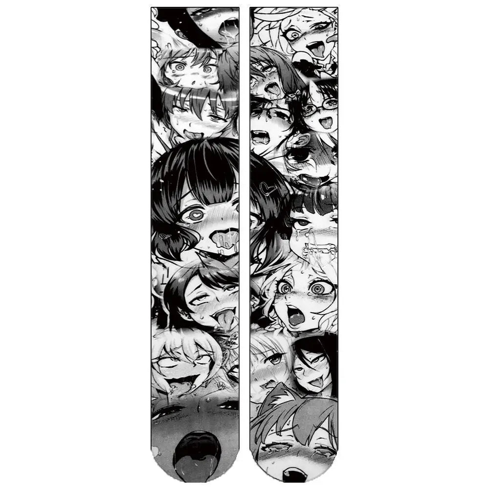 Ahegao Meme Anime Face Print Cute Kawaii Thigh High Socks Over Knee Soft Elastic Velvet Lolita Cosplay Socks Gift For Anime Fans