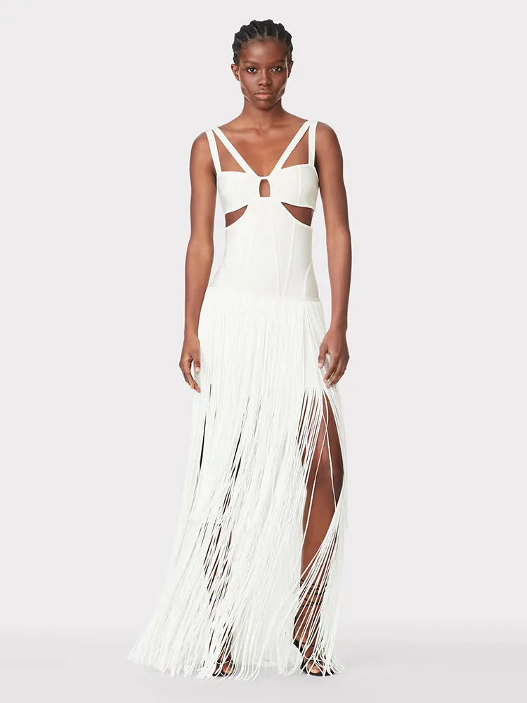 Women's Tassel Spaghetti-Strap Bodycon Maxi Dress