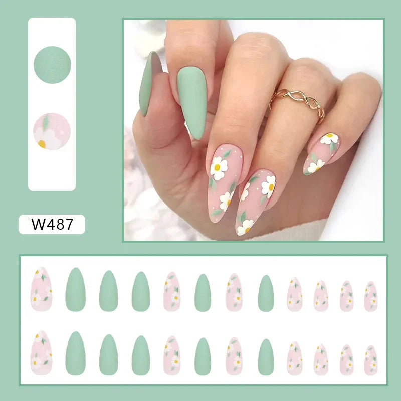 French Almond Colorblock Stripe Press-On Nails