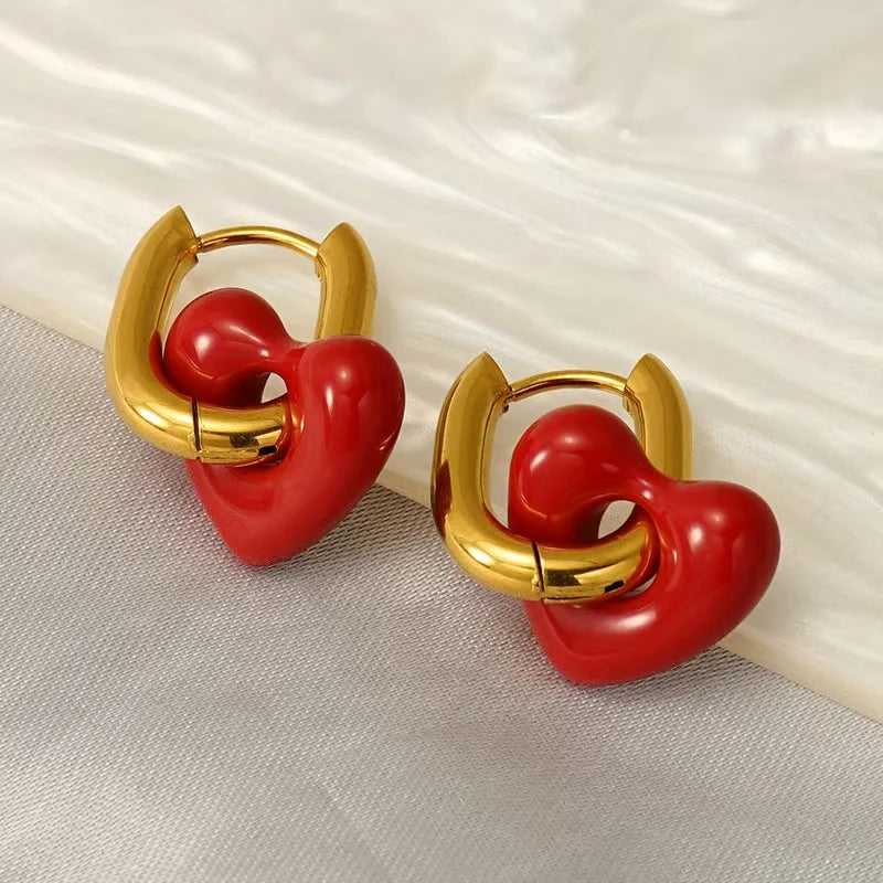 Red Heart Hoop Earrings