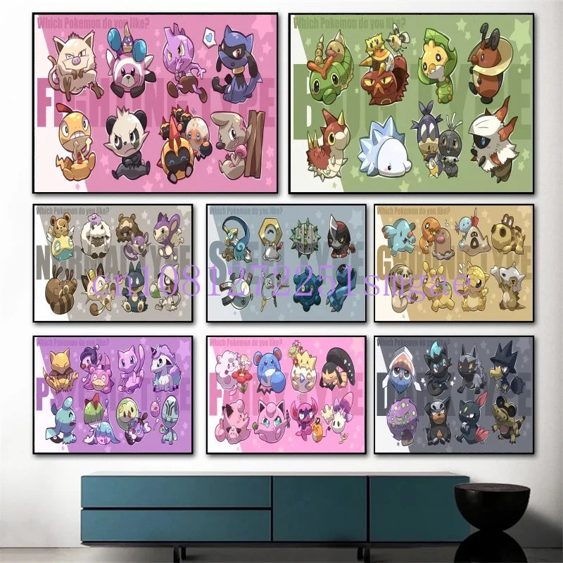 Pokemon Anime Canvas Painting Pikachu Gyarados Eevee Mewtwo Snorlax Poster Print Mural Picture Wall Art Home Decor Gifts Cuadros
