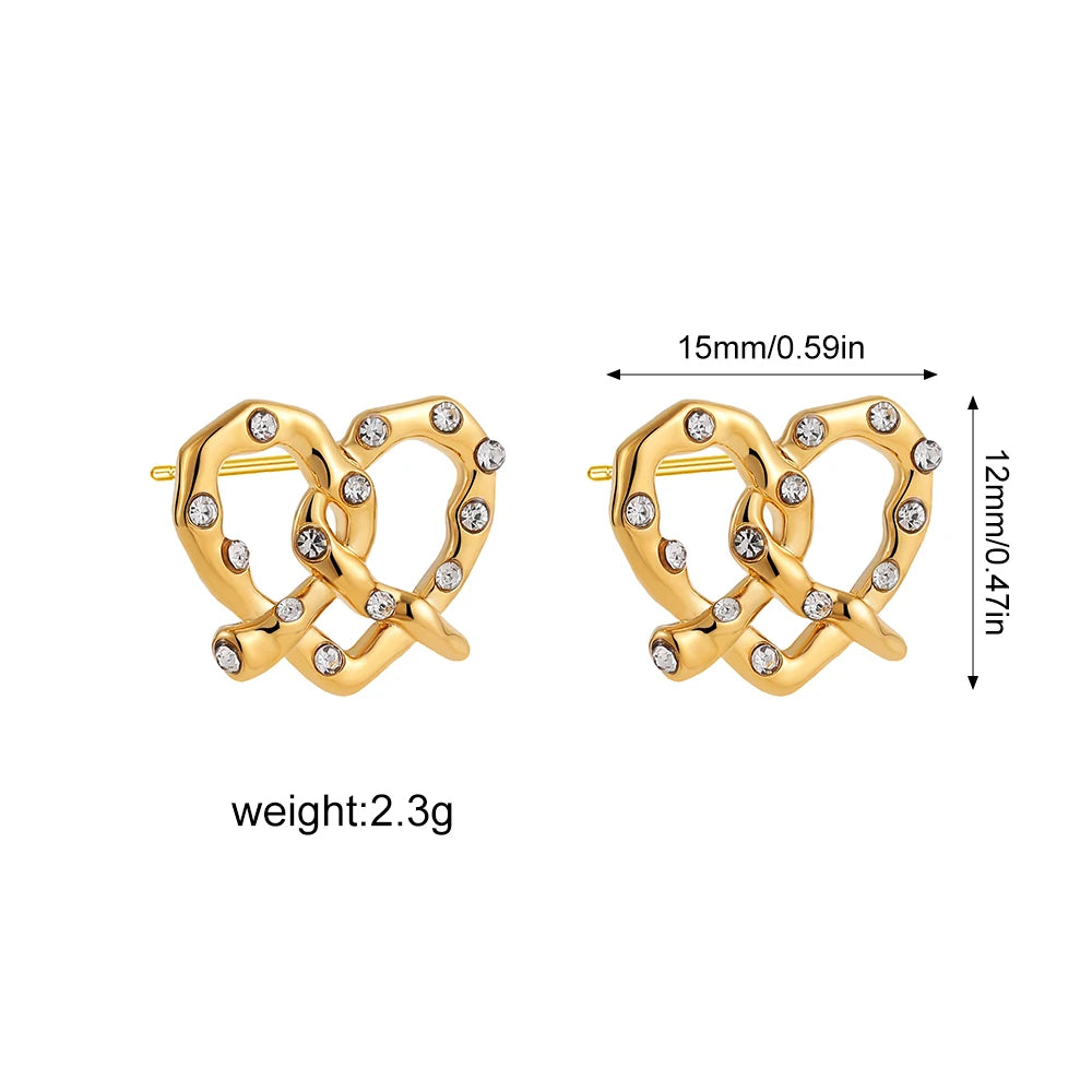 18K Gold-Plated CZ Bow & Heart Stud Earrings