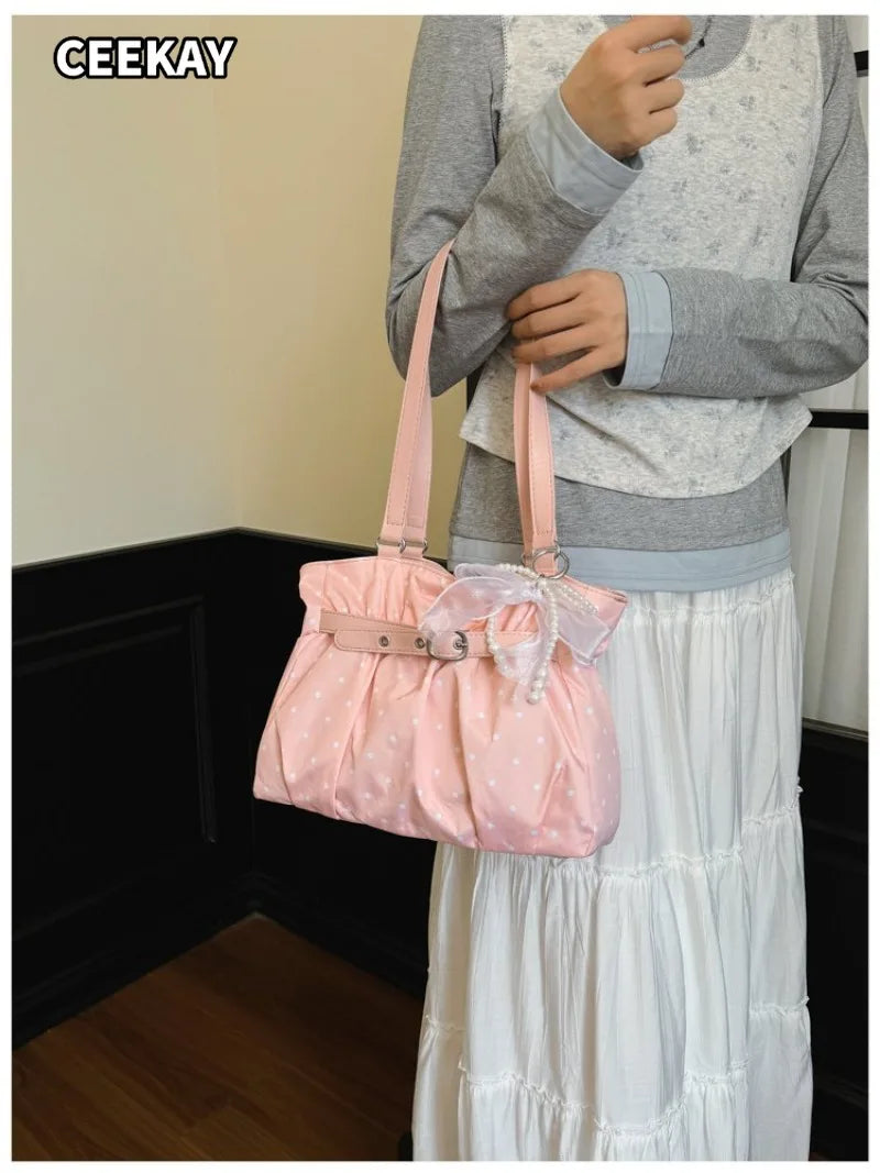 CEEKAY Polka Dot Ruched Shoulder Bag