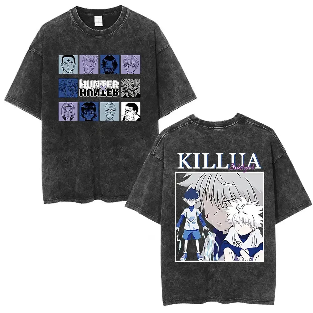 Hunter X Hunter Phantom Troupe Washed T-shirts Anime Hisoka Oversized Print T Shirt Men Women Streetwear Y2k Clothing Cotton Tee