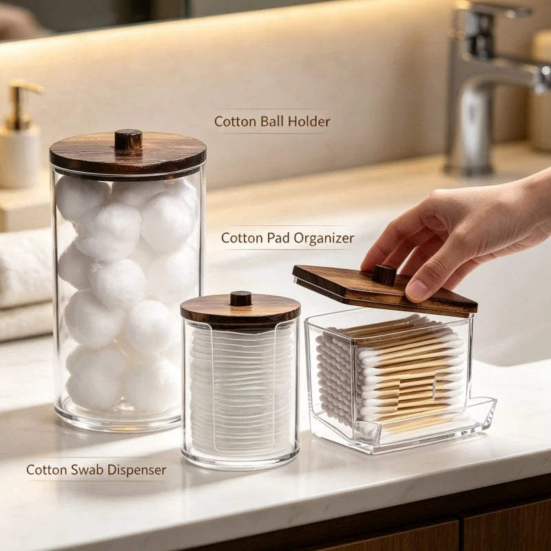 Bathroom Cotton Swab & Cotton Ball Organizer Set