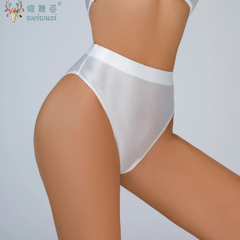 Women Sexy Oil Shiny High Waist G-string Smooth Brief Candy Color T-Back Lingerie Thong UnderWear Satin Glossy Seamless Panties