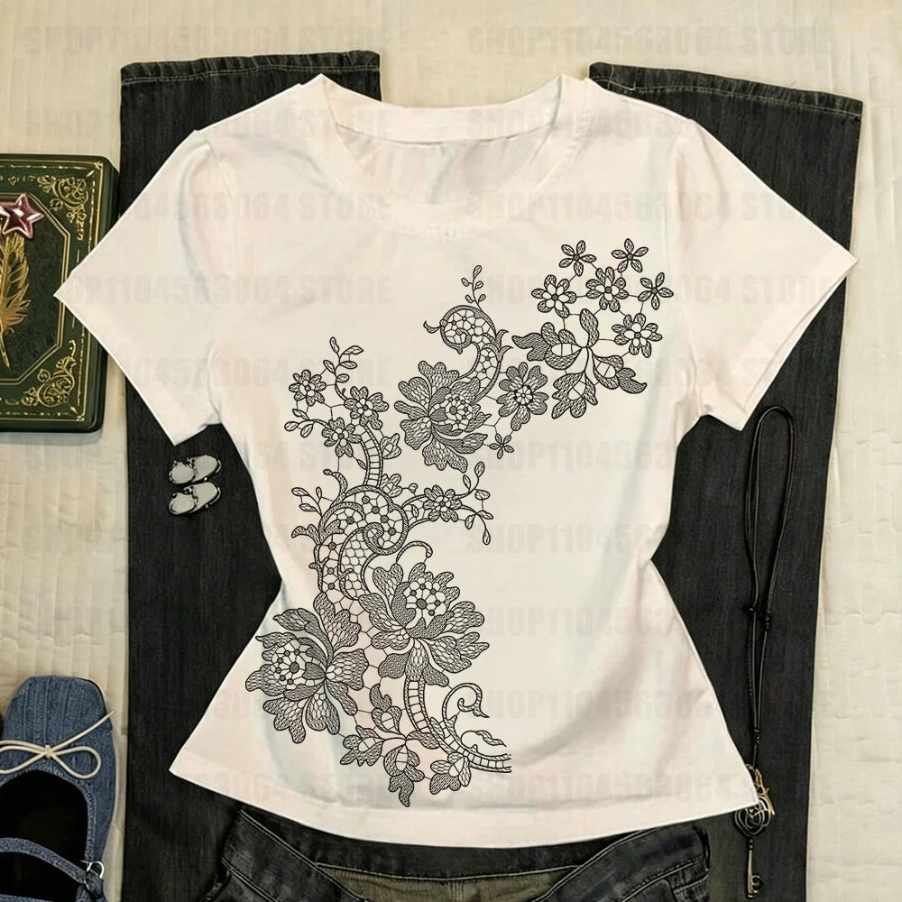 Kitty Graphic Grunge Y2K Crop Top