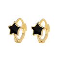 Black Enamel Heart & Star Huggie Earrings