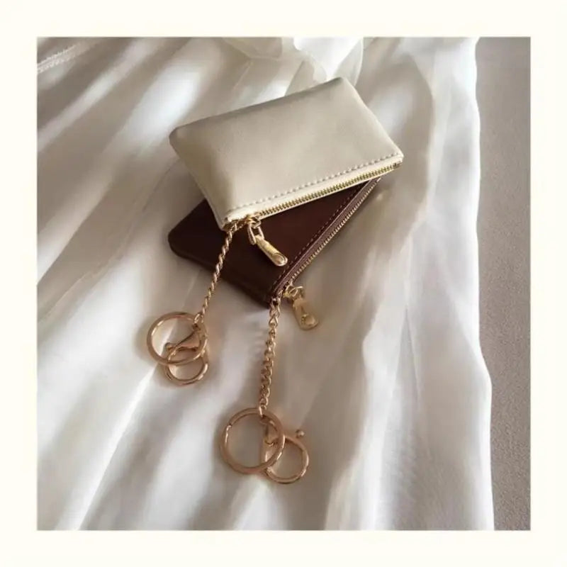 PU Leather Mini Coin Purse With Gold Keychain And Smooth Zipper Perfect For Daily Use Carrying Cards Cash Keys Small Items