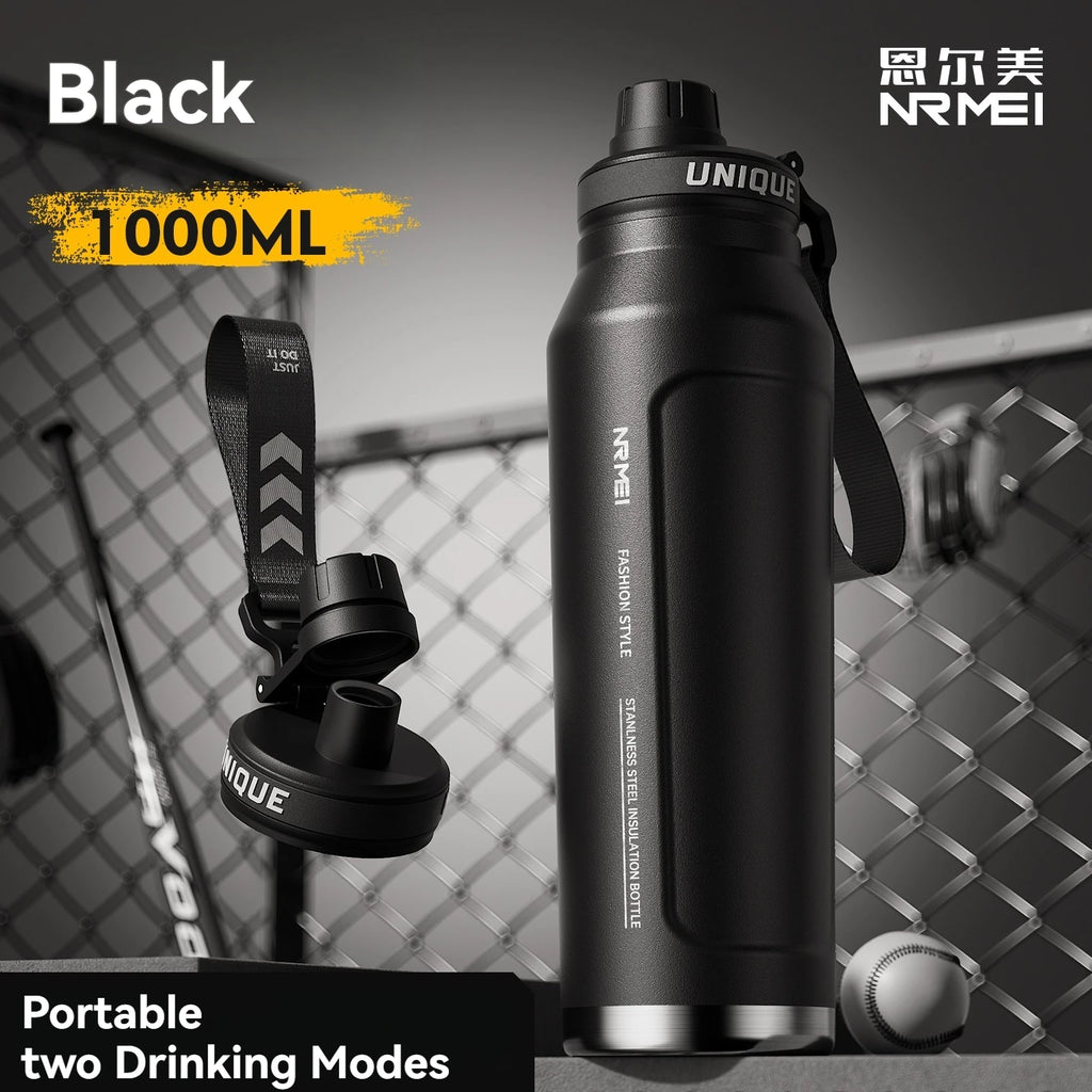 1L Insulated Cold Water Bottle Thermos Stainless Steel Tumbler Qutdoor Sports Handle Vacuum Flasks Double Wall Cup